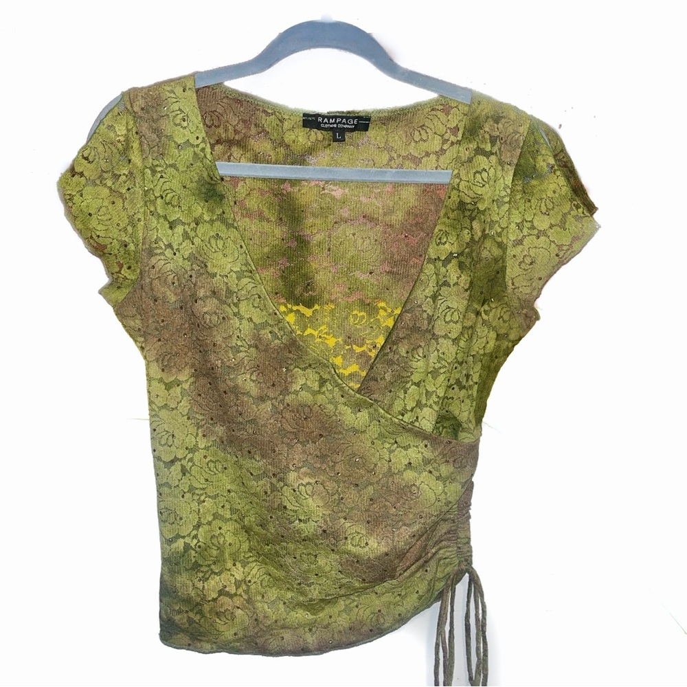 Rampage vintage 90s Y2k v neck lace flutter sleeve blouse top size large L
